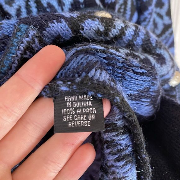 Intiwara M‎ 100% Alpaca Sweater Cardigan Vintage Abstract Tapestry Silver button - Picture 4 of 5